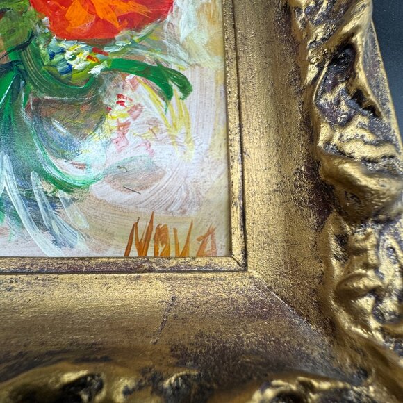 VTG Framed Original Oil Painting on Board Poppies Flowers Signed NOVA 13 x 11 in - Picture 4 of 9